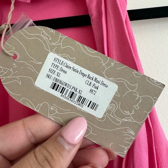 NWT Meshki Claire Satin Drape Back Maxi Dress with Split - Pink Size XL - Picture 7 of 8